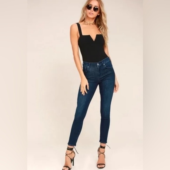 Agolde Sophie Dark Wash High Waisted Black Blue Denim Distressed Skinny Jeans 26 - Picture 1 of 14